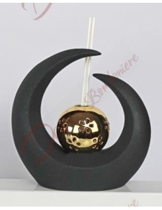 Bomboniere elegante design colore nero e oro profumatore con led scatola inclusa cm 17.5