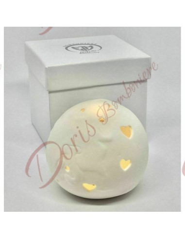 Bomboniere mondo con luce a led in ceramica bianca compresa scatola tema viaggio cm 8 diametro