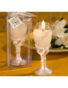 Bomboniere candela matrimonio calice flute con cuori altezza 10.5 cm
