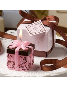 Pink and brown bicolor gift package candle favors with box