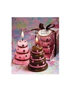 Bomboniere candela torta assortita in 2 colorazioni com e da immagine con scatola