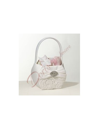 Bascket basket for baby girl white color with silver application