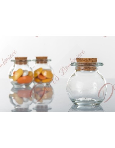 Favors glass jar with cork to be filled with exquisite sugared almonds capacity 50 ml