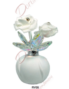 Bonbonnières CADEAUX en cristal parfumé blanc avec fleur Swarovski 7x10,5 cm fabriquées en Italie