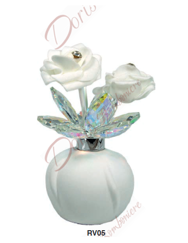 Bomboniere cristallo profumatore bianco con fiore Swarovski 7x10.5 cm made in italy