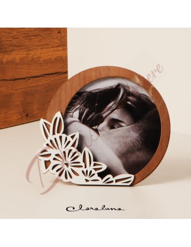 Bomboniere claraluna 2023 nuova colleziona portafotografia tondo in legno con decoro bianco