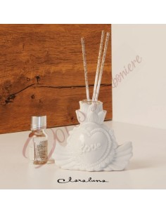 Bomboniere Claraluna 2023 nuova collezione profumatore cuore con ali colore bianco in ceramica 23021 Claraluna Bomboniere Mat...
