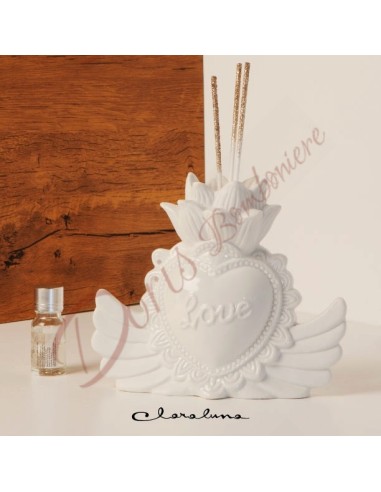 Bomboniere Claraluna 203 nuova collezione profumatore cuore con ali colore bianco in ceramica misura grande