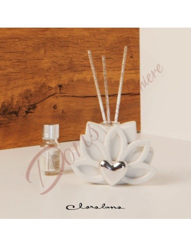 Faveurs d'anniversaire de mariage Claraluna 2023 fleur de lotus parfum coeur argent 23152