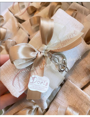 Handmade sartorial cotton favour bag with key ring music theme key of sol
