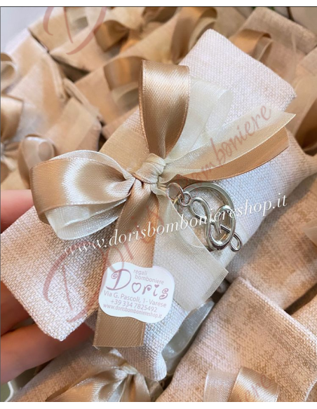 Handmade sartorial cotton favour bag with key ring music theme key of sol Handmade sartorial cotton favour bag with key ring music theme key of sol