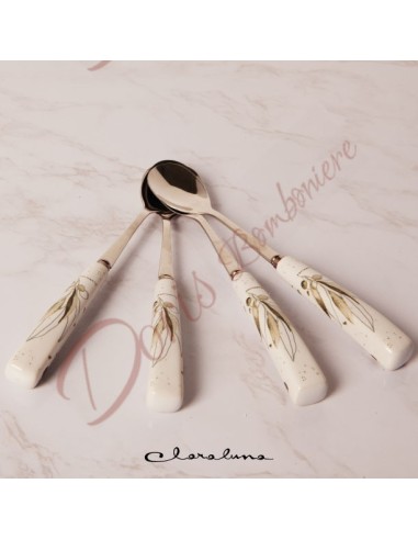 Bomboniere matrimonio utile set 4 cucchiaini con manico ceramica fantasia foglie Claraluna 2023