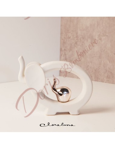 Favours new Claraluna collection 2023 pair of two-coloured white and rose gold elephants 15x11x5cm