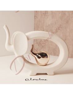 Bomboniere nuova collezione Claraluna 2023 coppia elefante bicolore bianco e oro rosa 23x17x6cm 23165R Claraluna Bomboniere 2023