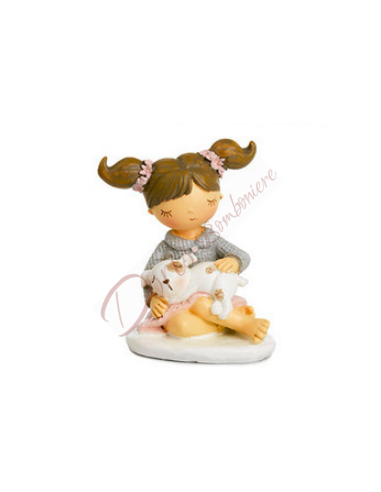 Bomboniera bambina bimba con cane cagnolino cm 11.4 comunione cresima battesimo