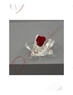 Bomboniere fiore cristallo con rosa stabilizzata disidratata colore rosso petali con scatola a led cm 8 623464 Altri Marchi B...