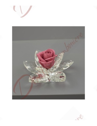 Crystal flower favors with 8 petals with eternal stabilized rose color 11 cm with led box
