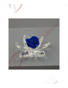 Bomboniere cristallo fiore con 8 petali con rosa stabilizzata eterna colore blu cm 11 con scatola a led 623471 Altri Marchi B...