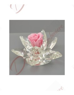 Bomboniere cristallo fiore con 8 petali con rosa stabilizzata eterna colore rosa cm 13 con scatola a led 623474 Altri Marchi ...