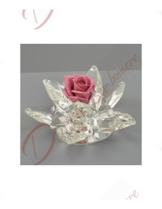 Bomboniere cristallo fiore con 8 petali con rosa stabilizzata eterna colore rosa antico cm 13 con scatola a led 623475 Altri ...