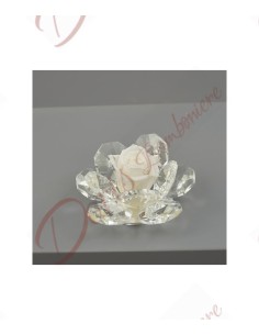 Begünstigt stabilisierte Blume Rose weiße Farbe mit 11 Blütenblättern Kristallbasis H.9X9X6CM