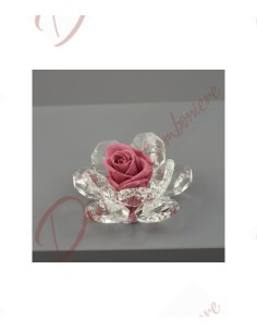 Favors stabilized flower rose antique pink color with 11 petals crystal base H.9X9X6CM