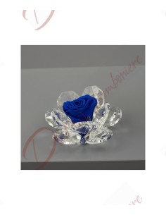 Bomboniere fiore stabilizzato rosa colore blu con base in cristallo 11 petali H.9X9X6CM 623539 Altri Marchi Bomboniere Matrim...