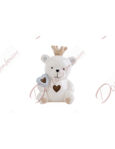 Baptême de bébé faveurs ours en peluche avec couronne en porcelaine avec lumière led 55186