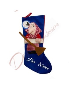 Calza della befana personalizzata in panno blu e rosso con befana peluche cm 35