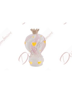 Bonbonnière de baptême bébé fille porcelaine rose et blanche montgolfière 55185 cm 9x14