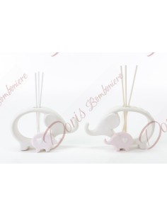 Useful baby girl baptism favors perfumer with double white and pink elephant 14x4x8.5 cm