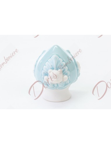 faveur de baptême pour bébé garçon pumo pumo pugliese bleu avec ours en peluche 7x7x8 cm