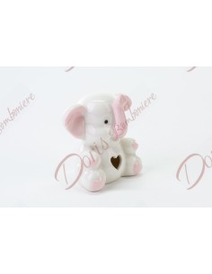 Cheap favors for baptism white and pink ceramic elephant baby girl 54121-2