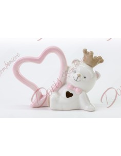 Cheap baptism favors baby pink porcelain teddy bear with heart cm 11.5x4x8h 54135