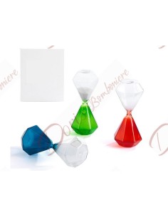 Bomboniere clessidra forma di diamanete in 3 colorazioni assortite blu, verde e rosso cm 8 altezza