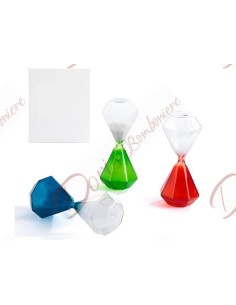 Diamond-shaped hourglass favors in 3 assorted colors blue, green and red 13.6 cm high