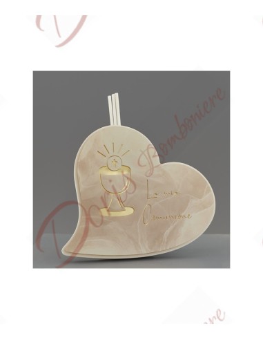 First communion favors heart perfumer with chalice and writing gold finishes 15x12.5x4 cm