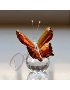 Wedding favors Crystal butterfly favor on amber-orange sphere 6x7 cm