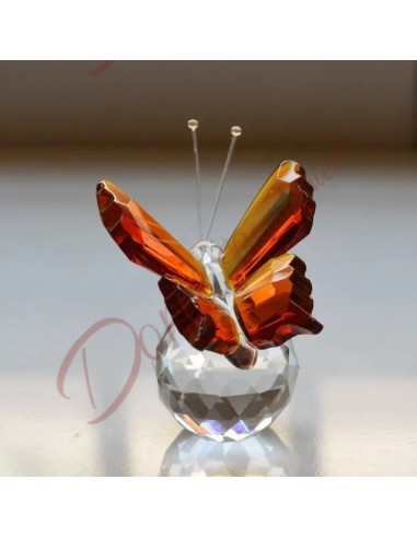 Wedding favors Crystal butterfly favor on amber-orange sphere 6x7 cm