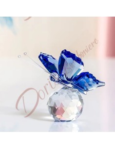 Bomboniera farfalla in cristallo su sfera colore blu 6x7x4.5cm battesimo comunione cresima nozze