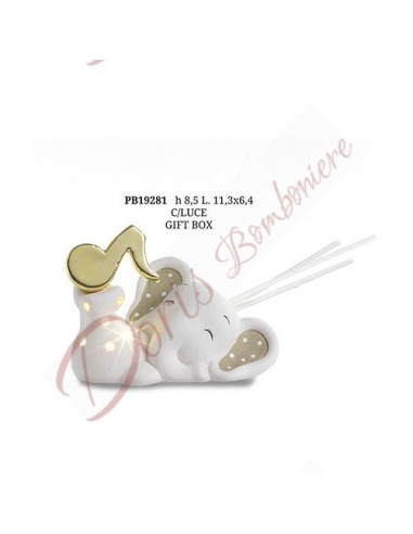Faveur baptême communion confirmation thème musical éléphant en céramique avec note de parfum avec led