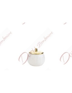 Bomboniere nozze portagioie scatola in porcellana lavorata bianca con coperchio oro 7x8cm