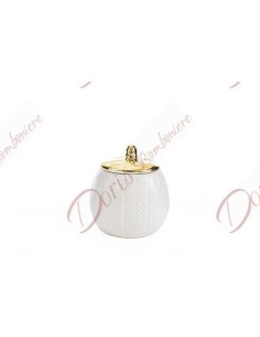 Wedding favors jewelry box in white decorated porcelain with gold lid 10x10 cm