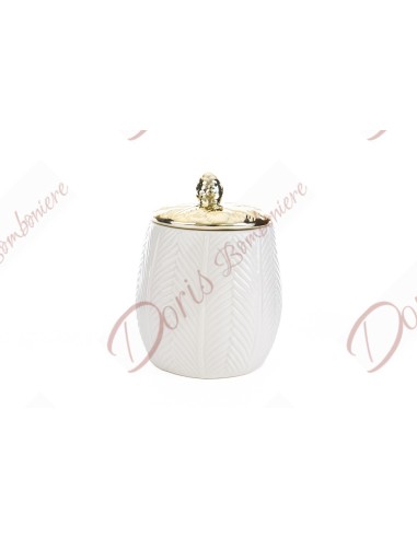 Boîte à bijoux faveurs de mariage en porcelaine décorée blanche avec couvercle or 11x14 cm
