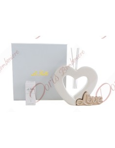 Bomboniere nozze matrimonio profumatore cuore love in porcellana bicolore 12x4x12 cm cod 55253