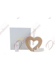 Faveurs de mariage coeur parfumeur colombe amour en porcelaine bicolore 10x3.5x10cm