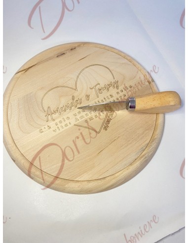 Bomboniera utile Tagliere personalizzato con incisione diametro 20 cm in legno spessore 1 cm con doppio bordino