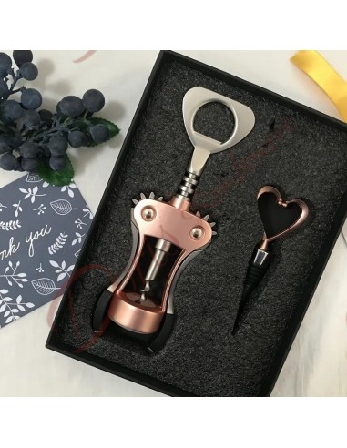 Useful and original wedding favor set corkscrew with wine theme bottle stopper with box