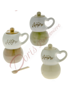Bomboniere matrimonio utili economiche zuccheriera moka caffettiera in ceramica 3 colori assoriti 10.5 cm h