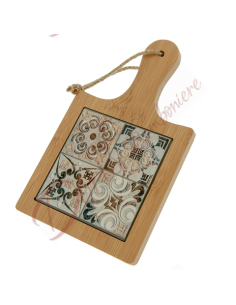 Bomboniere nozze matrimonio utile tagliere da cucina in legno e ceramica mod pompei 12x20 cm